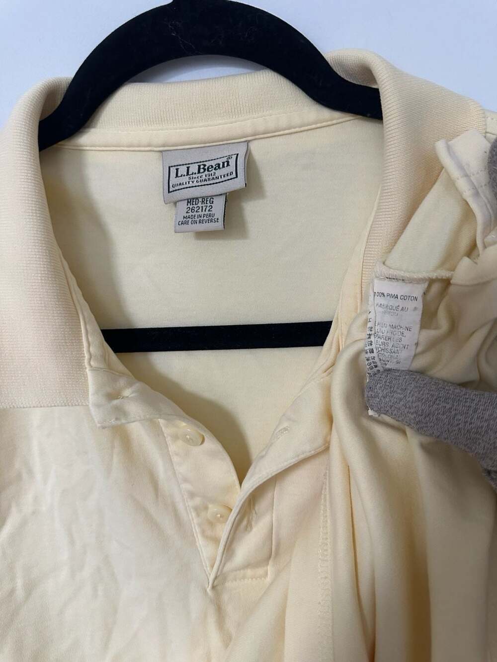 100% Pima Cotton LL Bean Men's Yellow Short Sleeve Polo Shirt with Pocket Medium - Picture 3 of 3
